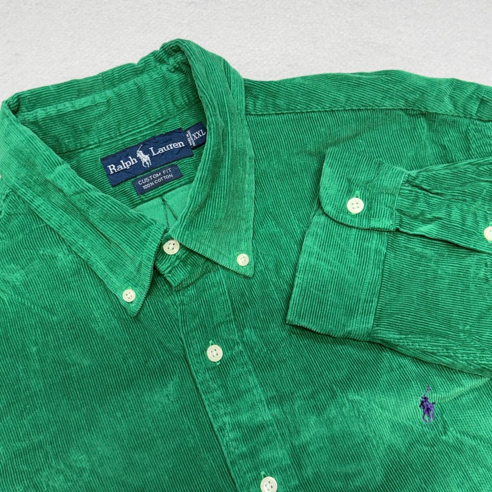 Ralph Lauren Custom Fit Corduroy Shirt XXL Green Long Sleeve Button Down VTG